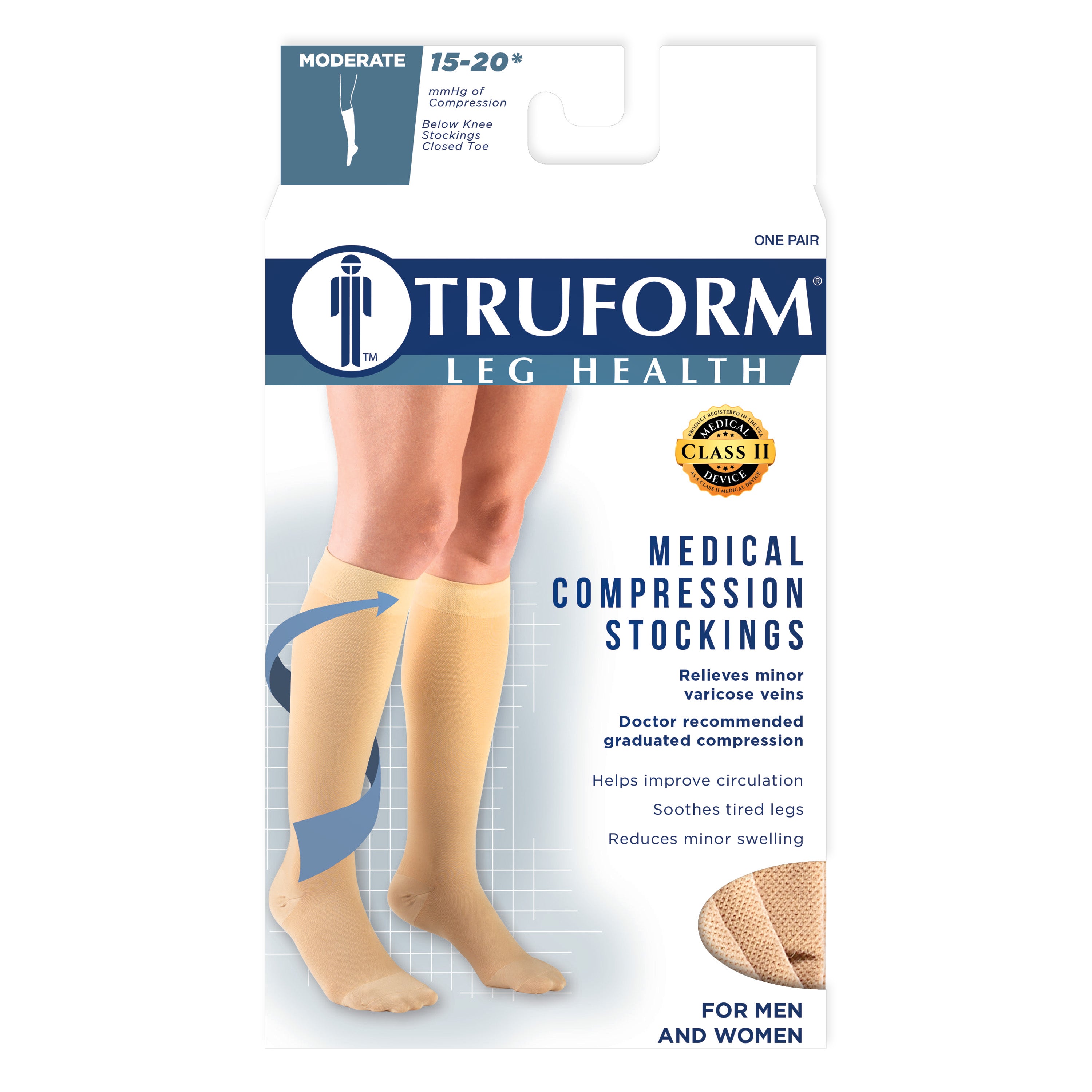 TRU-8875BG-XL Truform Classic Medical Knee High 15-20 mmHg Beige X-Large