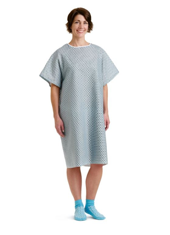 MDTPG2RSBSTA - Traditional Patient Gown with Straight Back, Ties, Star Print, One Size Fits Most, unisex